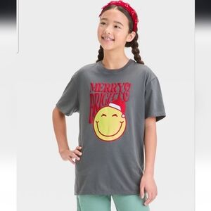 Girls' Christmas Merry & Bright Smiley Oversized Graphic T-Shirt - art class M(8